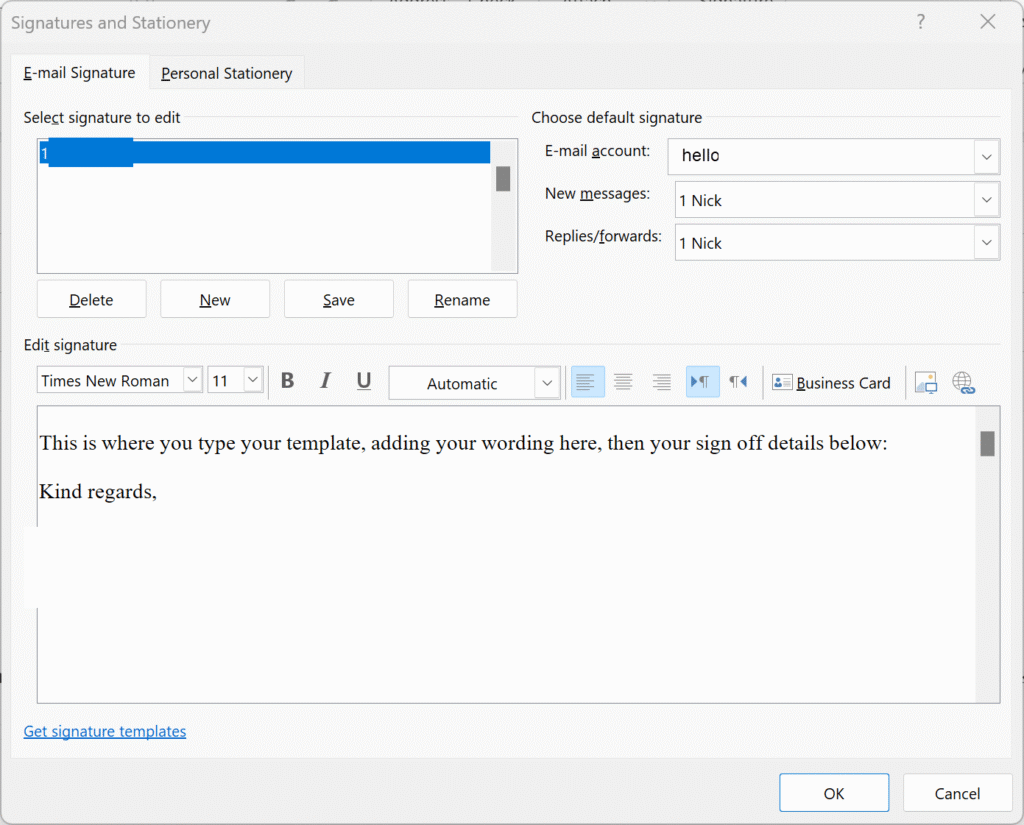 Create Outlook Email Template