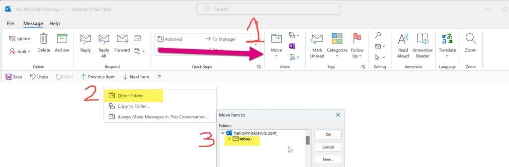 How To Move An Email From Junk Outlook Folder To Inbox