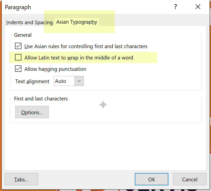how to stop powerpoint splitting words in half-line-spacing