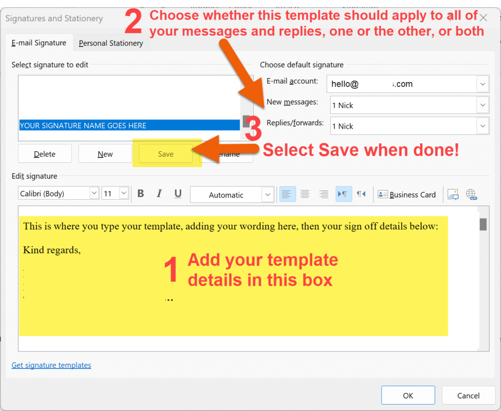 Saving Your Outlook Email Template